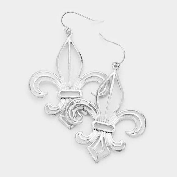 5/$25 Fleur de Lis Silver Dangle Earrings - Picture 1 of 5